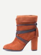 Romwe Light Brown Braided Strap Detail Fold Over Boots