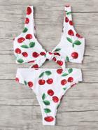 Romwe Fruit Print Knot Bikini Set