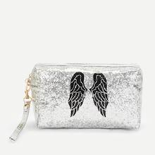 Romwe Sequin Overlay Makeup Bag