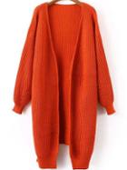 Romwe Puff Sleeve Dip Hem Orange Coat