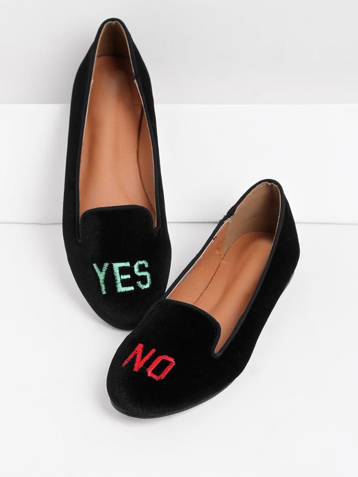 Romwe Letter Embroidered Ballet Flats