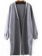 Romwe Grey Contrast Trim Drop Shoulder Sweater Coat
