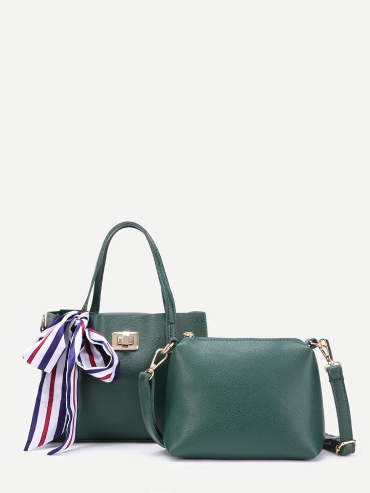 Romwe Scarf Decorated Pu Tote Bag With Shoulder Bag