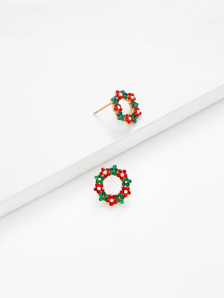 Romwe Christmas Rhinestone Flower Design Drop Earrings