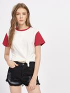Romwe Contrast Neck And Sleeve Tee