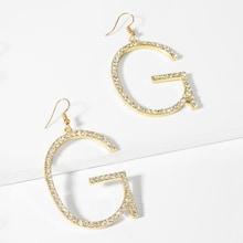Romwe Letter Shaped Rhinestone Drop Earrings