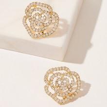 Romwe Rhinestone Rose Shaped Stud Earrings 1pair