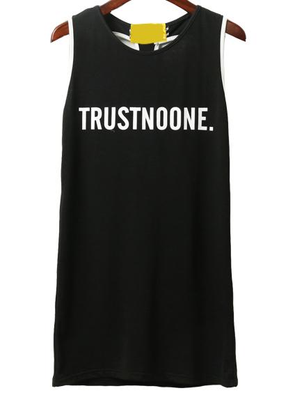 Romwe Black Contrast Trim Letter Print Cutout Crossover Tank Top