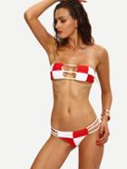 Romwe Checkerboard Strappy Bandeau Bikini Set
