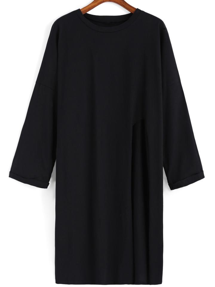 Romwe Round Neck Slit Side Dress
