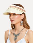 Romwe Pom Pom Trim Straw Visor Hat