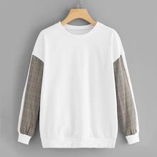 Romwe Drop Shoulder Plaid Contrast Sweatshirt