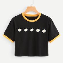 Romwe Floral Ringer Tee
