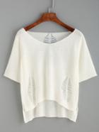 Romwe White Ripped High Low Knit Top