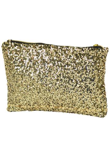 Romwe Gold Zipper Sequin Clutch Bag