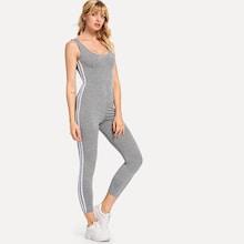 Romwe Tape Panel Backless Jumpsuit
