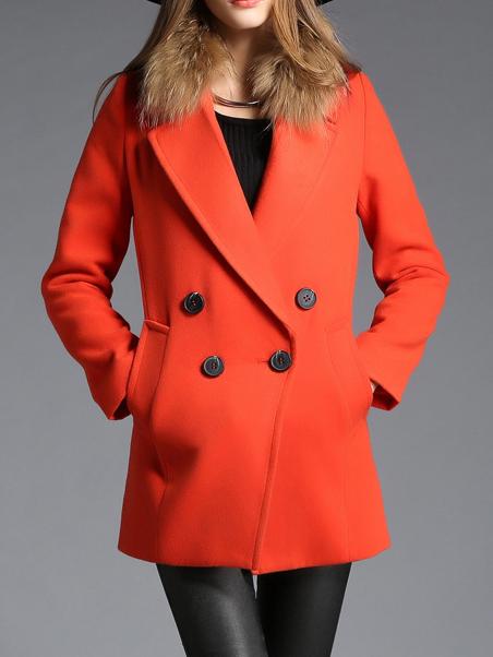 Romwe Lapel Double Breasted Pockets Slim Coat