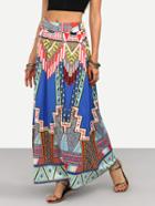 Romwe Colorful Geometric Print Long Skirt