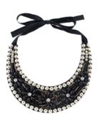 Romwe Black Beads Flower Collar Necklace