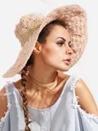 Romwe Pink Vacation Crochet Large Brimmed Straw Hat