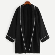 Romwe Shawl Collar Contrast Binding Open Front Coat