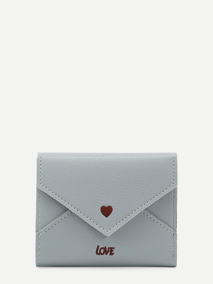 Romwe Heart & Letter Embroidered Pu Purse