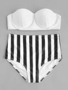 Romwe Striped Print Underwire Bikini Set With Removable Strap