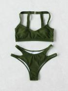 Romwe Cut Out Strap Detail Back Bikini Set