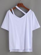 Romwe White Cutout Strappy Neck High Low T-shirt