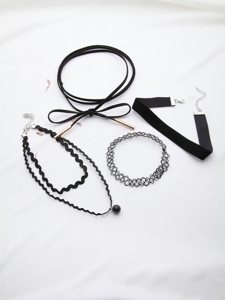 Romwe Black Wave Shaped Wrap Choker Set