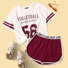Romwe Mixed Print Tee And Dolphin Shorts Set