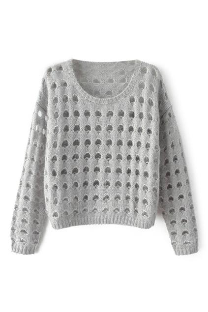 Romwe Hollow-out Grey Jumper