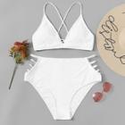Romwe Plus Criss Cross Top With Ladder Cut-out Bikini Set