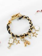 Romwe Gold Leather Chain Charm Bracelet