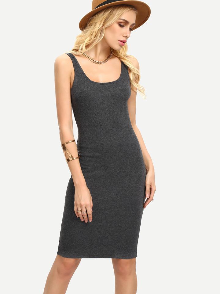 Romwe Grey Sleeveless U Neck Bodycon Dress