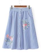 Romwe Vertical Striped Flower Embroidery Skirt