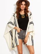 Romwe White Striped Open Front Poncho Cardigan