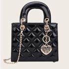 Romwe Quilted Detail Heart Charm Satchel Bag