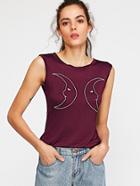 Romwe Burgundy Double Moon Print Tank Top