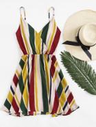 Romwe V Neckline Striped Surplice Cami Dress