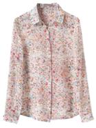 Romwe Multicolor Buttons Front Long Sleeve Print Blouse