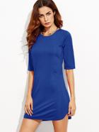 Romwe Royal Blue Elbow Sleeve Sheath Dress