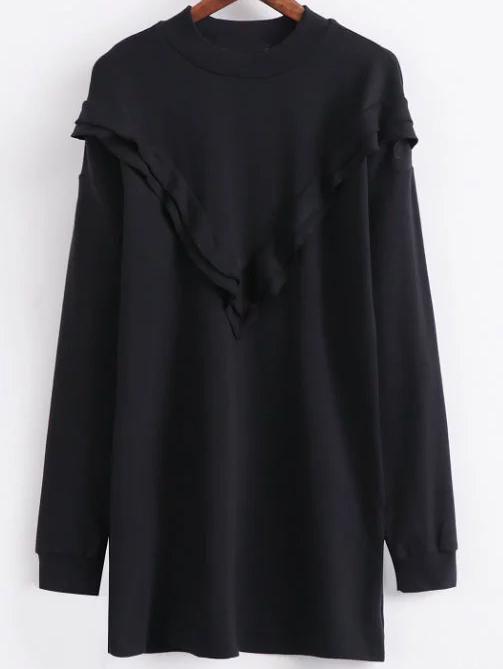 Romwe Black Crew Neck Long Sleeve Sweatshirt Dress