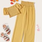 Romwe Shirred Off The Shoulder Top With Pants