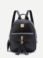 Romwe Black Embellished Pocket Front Pu Backpack