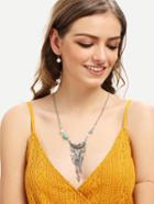 Romwe Turquiose And Arrow Shaped Tassel Pendant Necklace