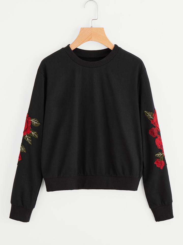 Romwe Embroidered Appliques Pullover
