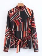 Romwe Striped Blouse With Belt