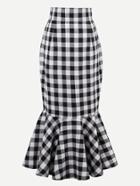 Romwe Checkered Fishtail Hem Skirt