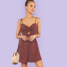 Romwe Dot Print Twist Front Cami Dress